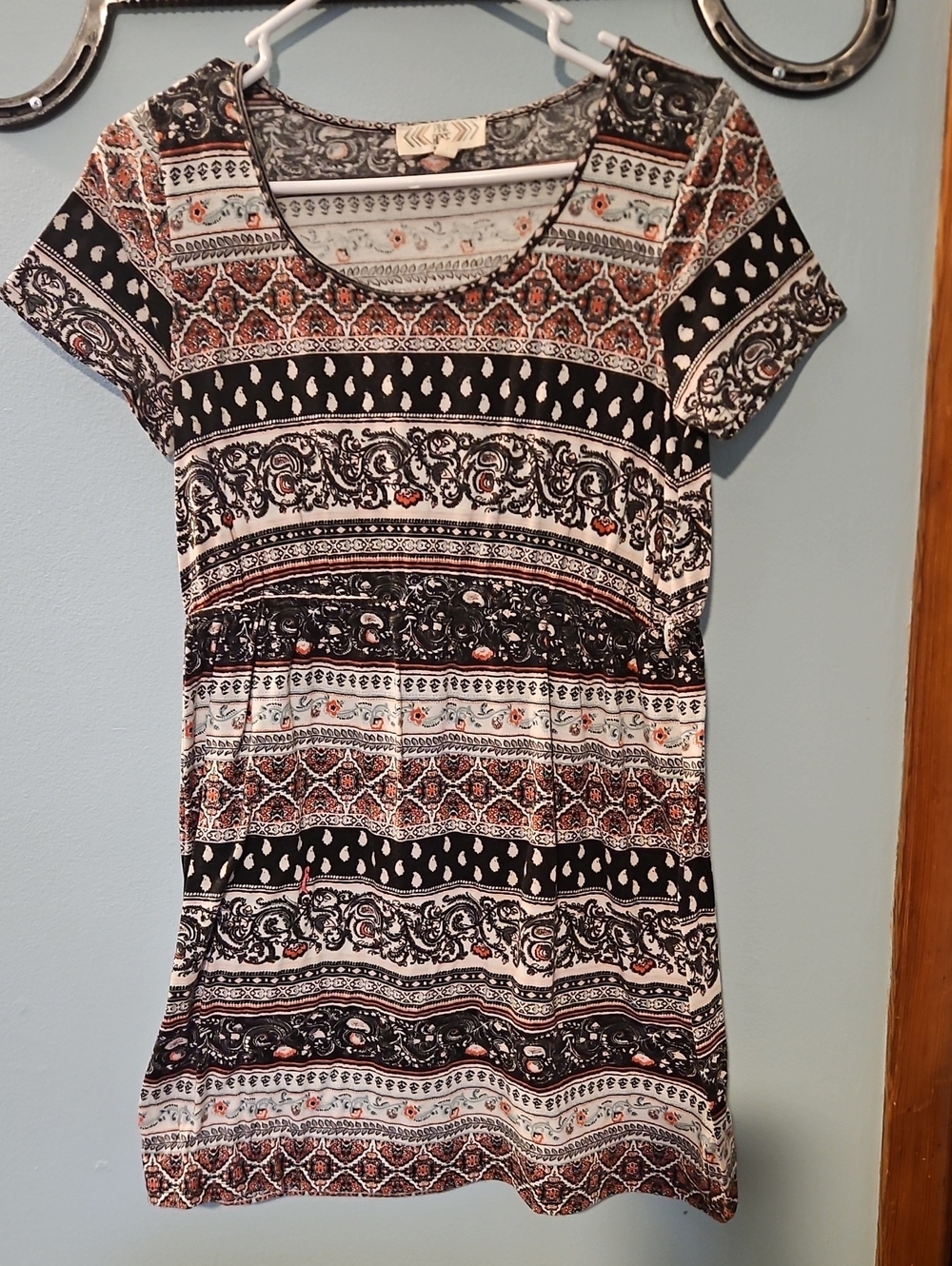 Pink Rose Black & White Printed Short Sleeve Dress